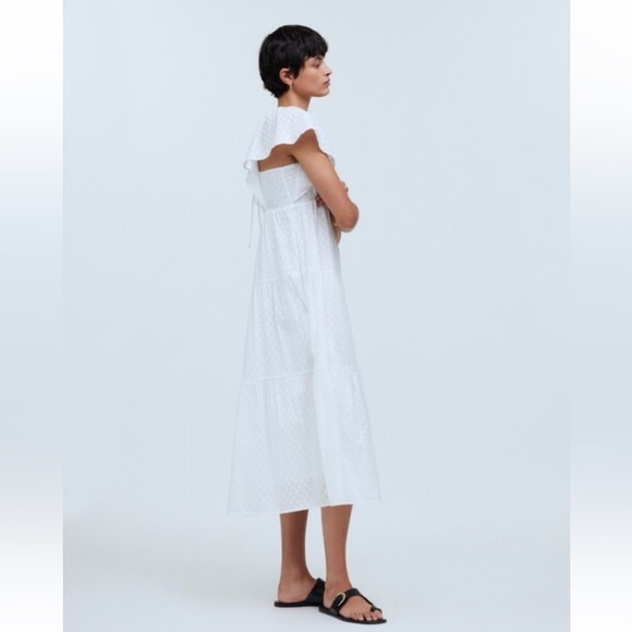 Madewell Tie Back Flutter Sleeve Tiered Midi Dress White Cottagecore 00 NEW - Picture 2 of 12